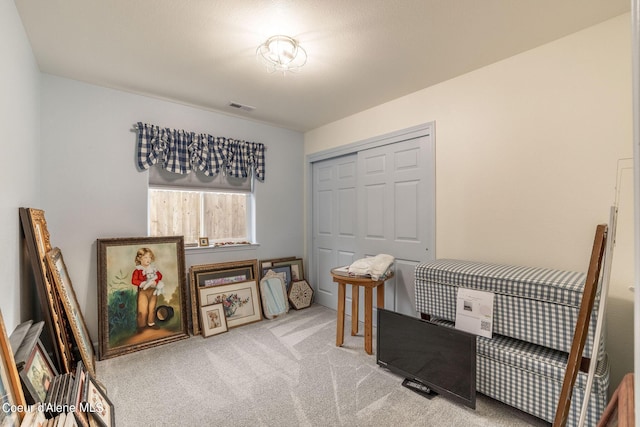 miscellaneous room with visible vents and carpet floors