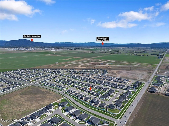 birds eye view of property featuring a residential view and a mountain view