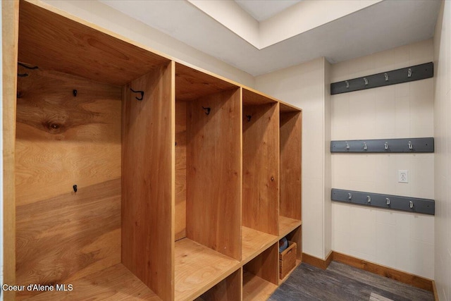 mudroom featuring baseboards and wood finished floors