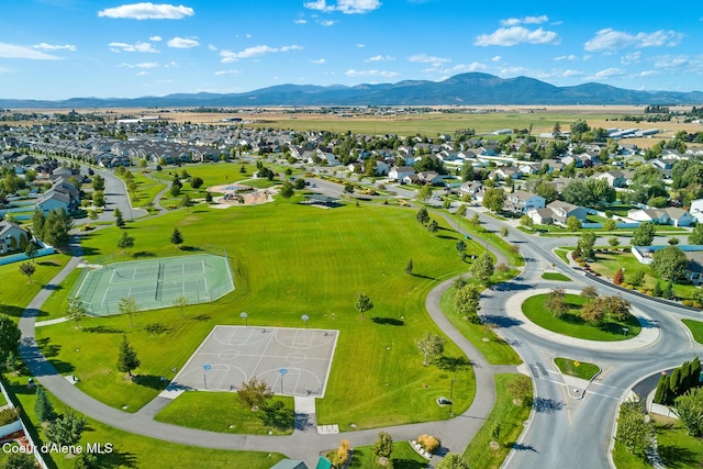 drone / aerial view with a mountain view and a residential view