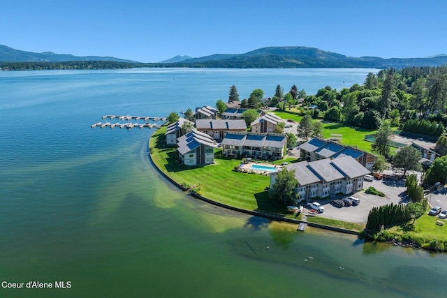 aerial view with a water and mountain view