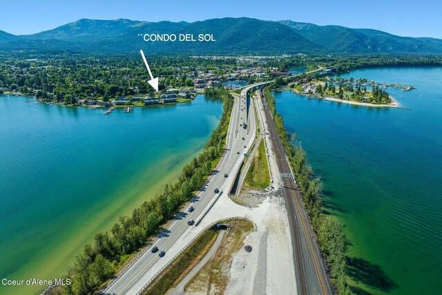 aerial view with a water and mountain view
