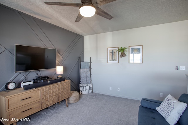 1733 N Minam Loop, Post Falls, ID 83854 - carpeted living area featuring a ceiling fan, a textured ceiling, and a decorative wall