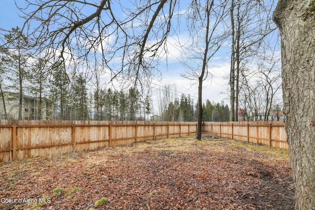 view of yard with a fenced backyard
