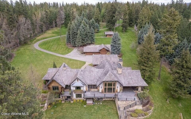 7566 E Gem Shores Rd, Hayden, ID 83835 - birds eye view of property featuring a forest view