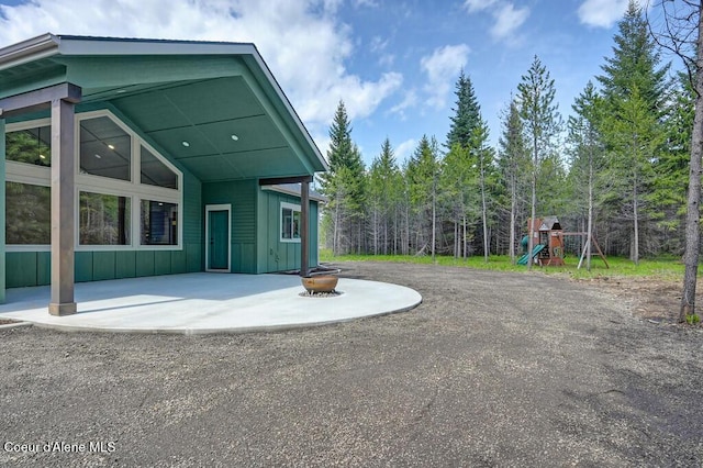 view of patio / terrace featuring a playground