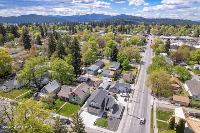 aerial view featuring a residential view and a mountain view