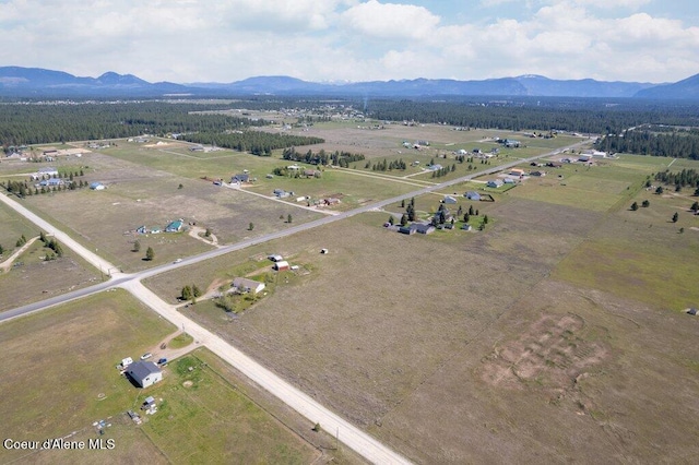 birds eye view of property with a mountain view and a rural view