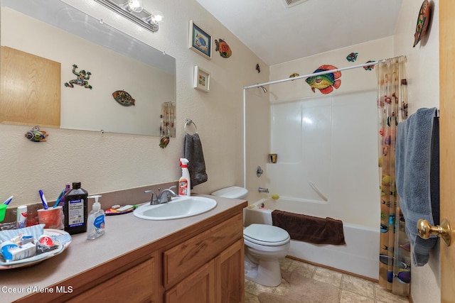 130 Stone Haven Dr, Blanchard, ID 83804 - full bath featuring vanity, shower / bathtub combination with curtain, and toilet