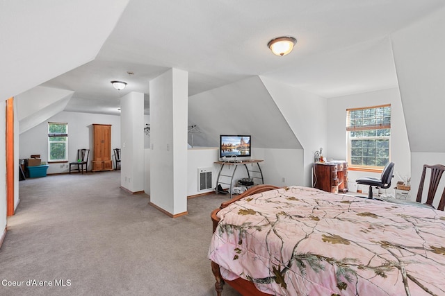 130 Stone Haven Dr, Blanchard, ID 83804 - carpeted bedroom with visible vents, baseboards, vaulted ceiling, and multiple windows