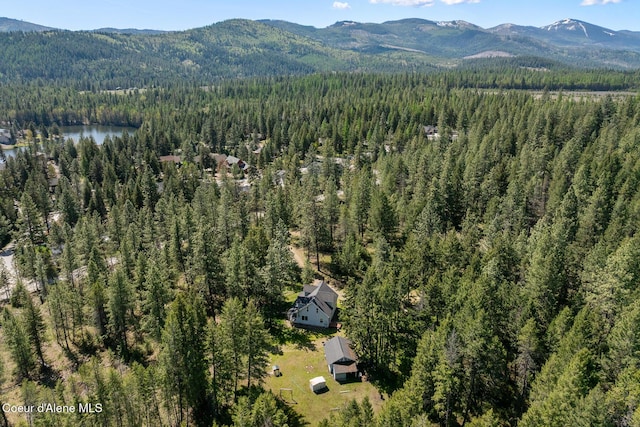 130 Stone Haven Dr, Blanchard, ID 83804 - birds eye view of property featuring a water and mountain view and a wooded view