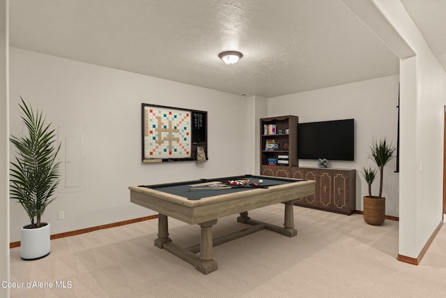1358 S Starlight Dr, Coeur Dalene, ID 83814 - rec room featuring baseboards, a textured ceiling, pool table, and light carpet