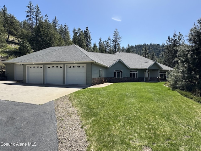 1358 S Starlight Dr, Coeur Dalene, ID 83814 - single story home featuring roof with shingles, an attached garage, a front yard, and aphalt driveway