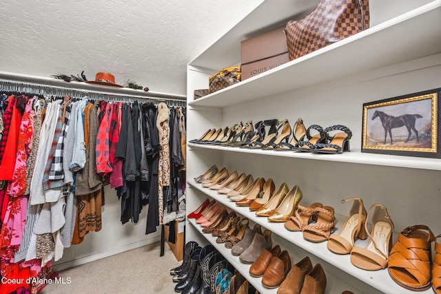 walk in closet with carpet