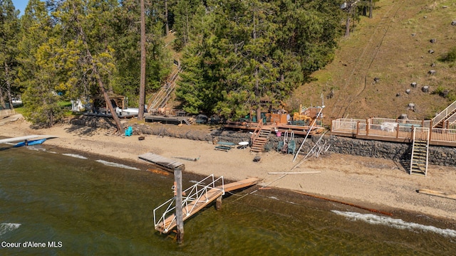 view of dock with a water view and stairway