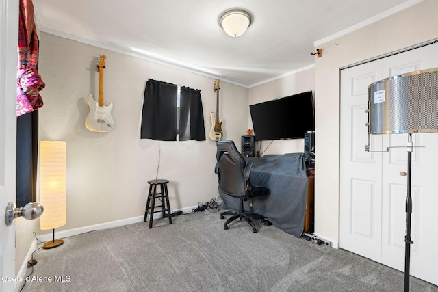 interior space with crown molding and baseboards