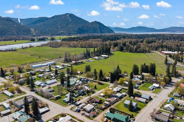 aerial view featuring a mountain view and a rural view