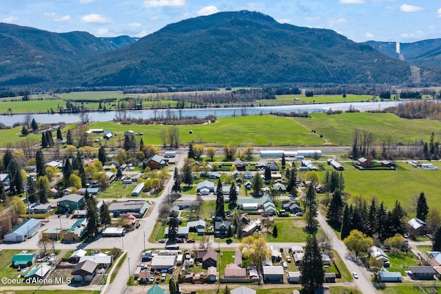 birds eye view of property featuring a water and mountain view