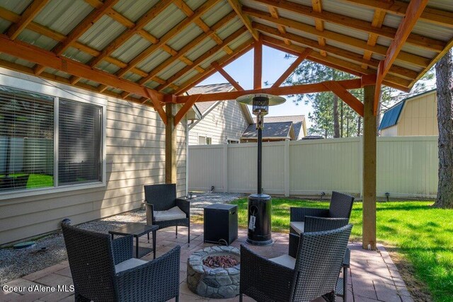635 E Valley St, Oldtown, ID 83822 - view of patio / terrace featuring a gazebo, an outdoor fire pit, and fence