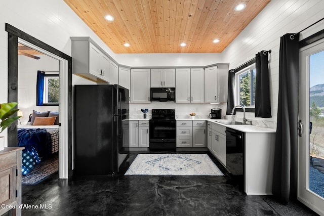 247 Living Waters Way, Priest River, ID 83856 - kitchen featuring recessed lighting, a sink, black appliances, and gray cabinetry