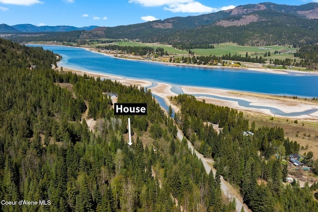 247 Living Waters Way, Priest River, ID 83856 - aerial view featuring a view of trees and a water and mountain view