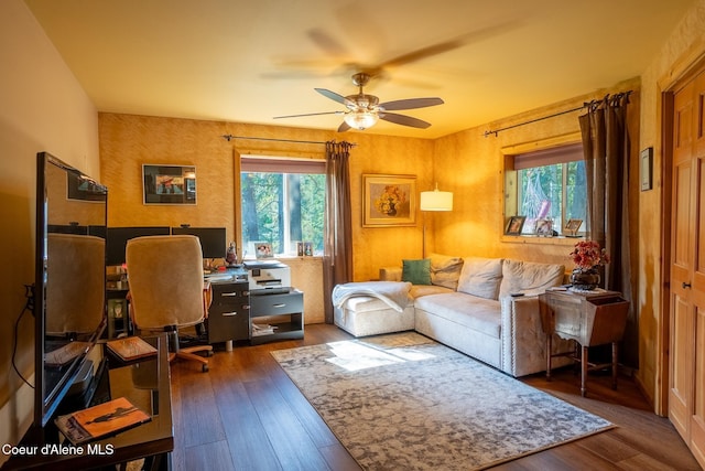2264 Parker Canyon Rd, Bonners Ferry, ID 83805 - office space featuring a ceiling fan and dark wood finished floors