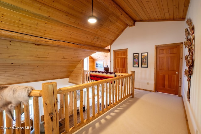 2264 Parker Canyon Rd, Bonners Ferry, ID 83805 - interior space with baseboards, wooden ceiling, vaulted ceiling with beams, and carpet