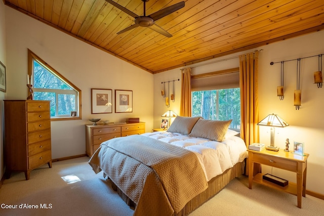 2264 Parker Canyon Rd, Bonners Ferry, ID 83805 - carpeted bedroom featuring crown molding, wood ceiling, baseboards, and lofted ceiling