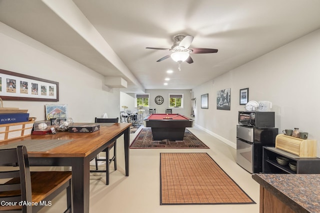 1201 Paradise Valley Rd, Bonners Ferry, ID 83805 - rec room with billiards table, a ceiling fan, and baseboards
