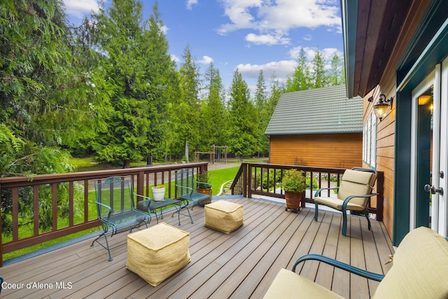 1201 Paradise Valley Rd, Bonners Ferry, ID 83805 - wooden terrace featuring a yard