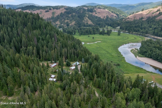 19856 B St Joe River Rd, Calder, ID 83808 - birds eye view of property featuring a view of trees and a water and mountain view