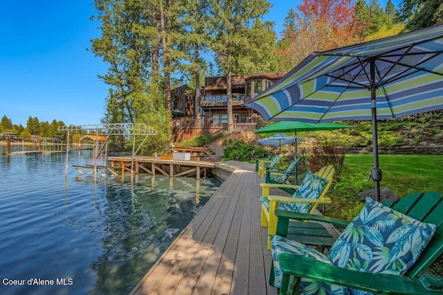 dock area with a water view
