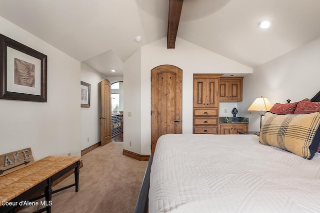 6012 W Quartzite Ln, Coeur Dalene, ID 83814 - bedroom with light carpet, baseboards, arched walkways, and recessed lighting