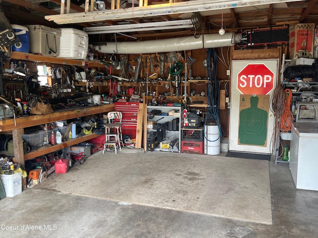 garage featuring a workshop area