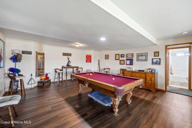 6035 W Conkling Rd, Worley, ID 83876 - playroom featuring pool table, a textured ceiling, dark wood-style floors, and baseboards