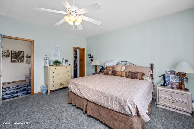 6035 W Conkling Rd, Worley, ID 83876 - bedroom with connected bathroom, a ceiling fan, carpet, and a closet