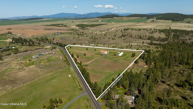 aerial view with a mountain view and a rural view