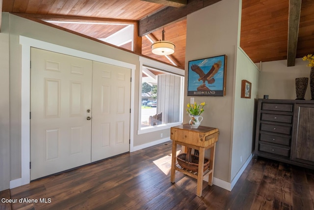 10792 N Magic Ct, Hayden, ID 83835 - foyer with wooden ceiling, dark wood-type flooring, and baseboards