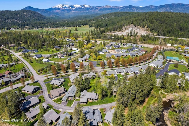 504 Hornby Pl, Dover, ID 83825 - aerial overview of property's location featuring a heavily wooded area, a mountain backdrop, and nearby suburban area