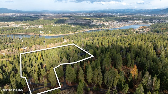 5969 W Highland Dr, Coeur Dalene, ID 83814 - drone / aerial view with a view of trees and a water and mountain view
