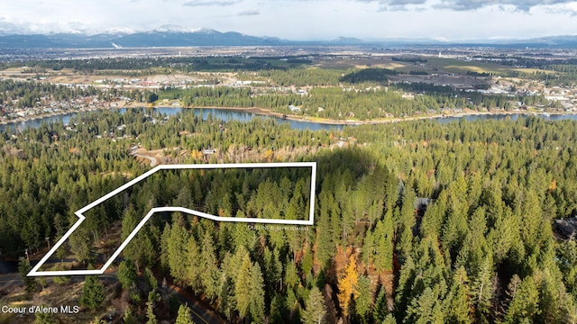 5969 W Highland Dr, Coeur Dalene, ID 83814 - bird's eye view featuring a forest view and a water and mountain view