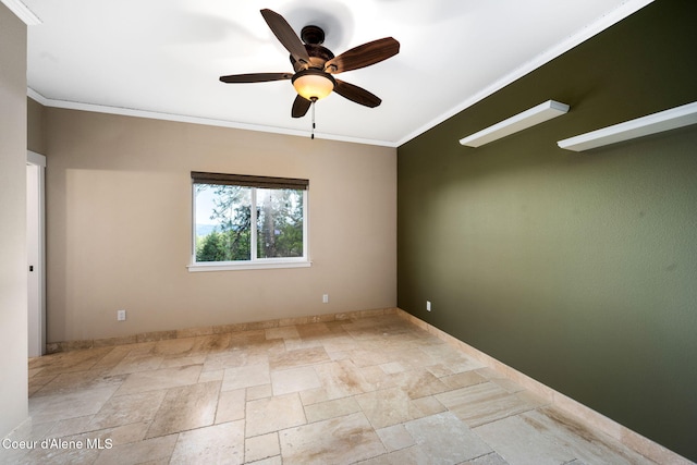 5969 W Highland Dr, Coeur Dalene, ID 83814 - empty room with ceiling fan, stone finish flooring, ornamental molding, and baseboards