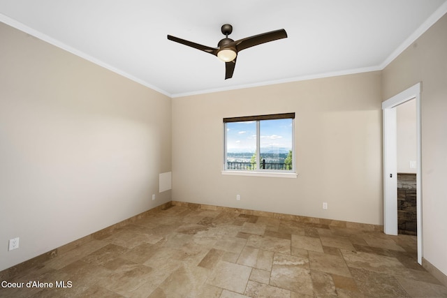 5969 W Highland Dr, Coeur Dalene, ID 83814 - empty room featuring baseboards, ceiling fan, ornamental molding, and stone finish flooring