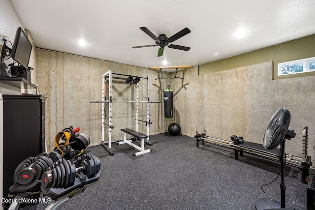 5969 W Highland Dr, Coeur Dalene, ID 83814 - workout room featuring ceiling fan and recessed lighting
