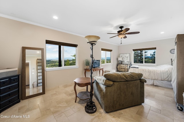 5969 W Highland Dr, Coeur Dalene, ID 83814 - bedroom with stone tile flooring, baseboards, and crown molding