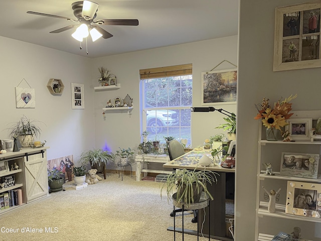 314 Overlake View Rd, Cocolalla, ID 83813 - carpeted dining space featuring a ceiling fan