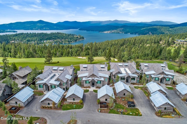 6869 S Gozzer Rd Unit C201, Harrison, ID 83833 - aerial view of residential area featuring a water and mountain view, a forest, and a golf course