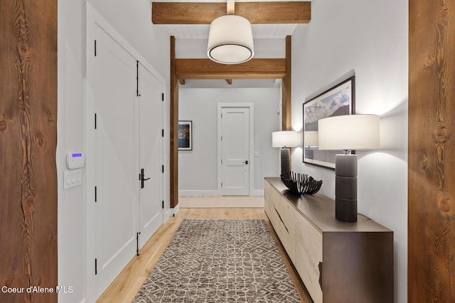 6869 S Gozzer Rd Unit C201, Harrison, ID 83833 - entryway with beam ceiling, light wood-type flooring, and baseboards