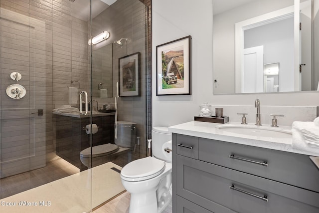 6869 S Gozzer Rd Unit C201, Harrison, ID 83833 - bathroom with toilet, vanity, and a stall shower