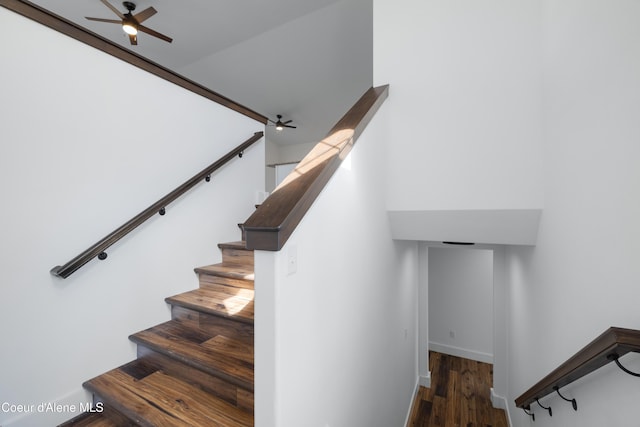 7435 N Cornwall St, Coeur Dalene, ID 83815 - stairs with wood finished floors, baseboards, and ceiling fan